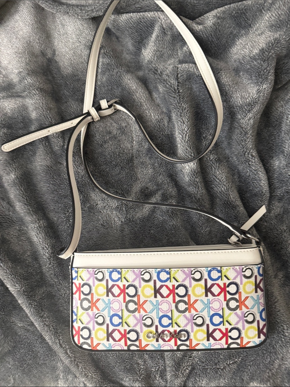 Calvin Klein White Crossbody Bag with Multicolor CK Logo Print